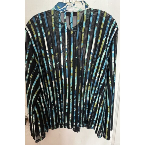 VTG‎ JS Collections Plus Sz 20 W Black Blue Mesh Stripe Zip up Top Shirt Blouse - Picture 2 of 7